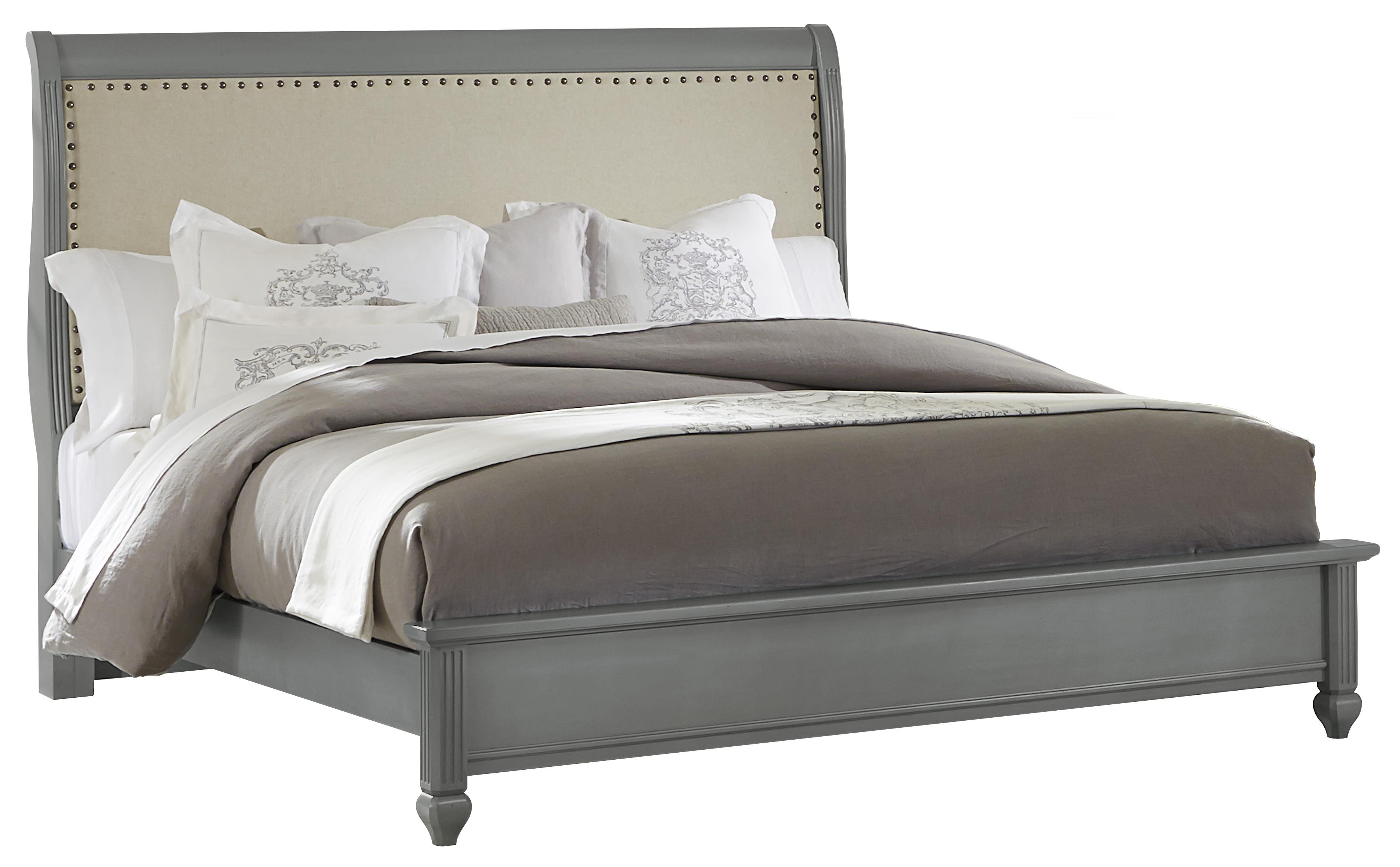 Vaughan Bassett French Market Queen Bed w/ Upholstered Headboard & Low
